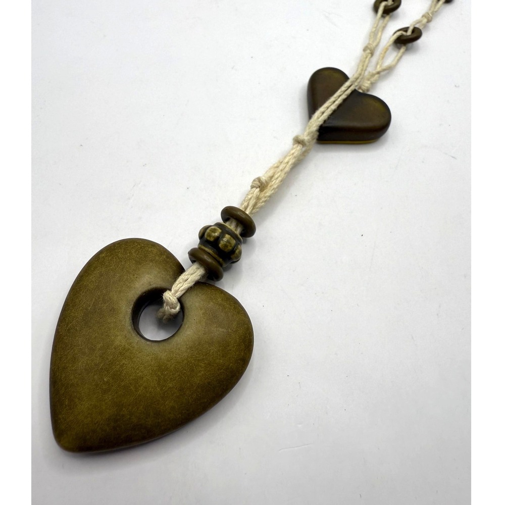 Vintage Rustic Heart Pendant Necklace – Wood Tone Donut Heart on Adjustable Cord